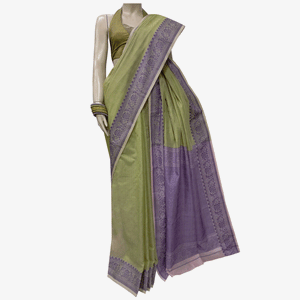 Palm Colour Belkuchi Sari with Blouse Piece