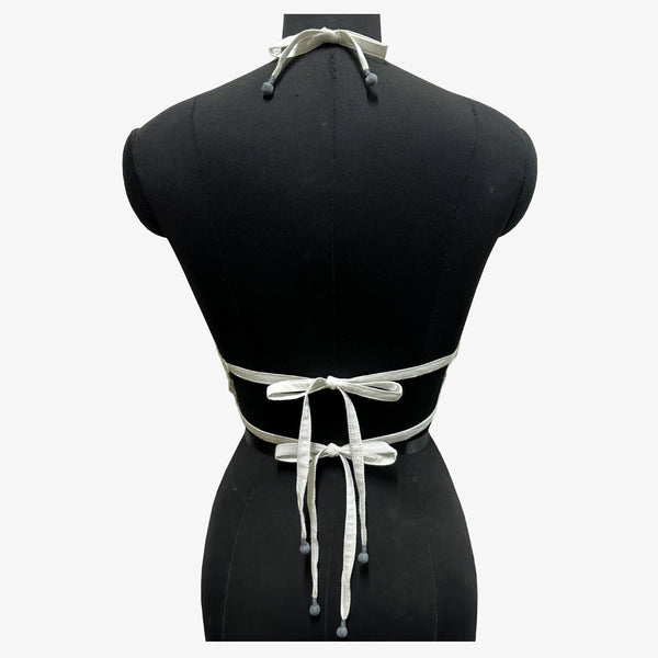 Dusty Blue & White Adjustable Tie Back Crochet Top
