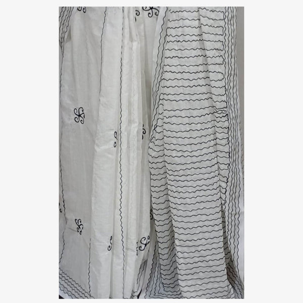 White Tangail Taater Sari with Embroidery
