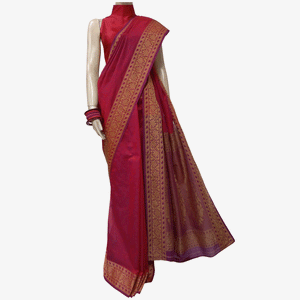 Bright Rose Colour Belkuchi Sari with Blouse Piece.