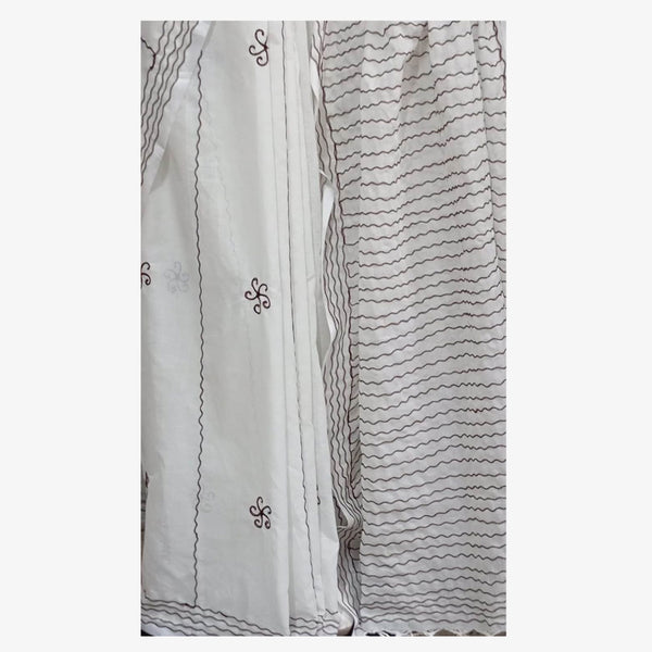 White Tangail Taater Sari with Embroidery