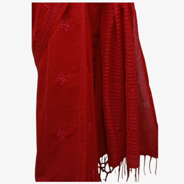 Red Tangail Taater Sari with Embroidery