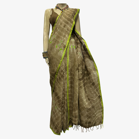 Shades Prairie Sand & Bright Chartreuse Colour Special Tie Dye Sari
