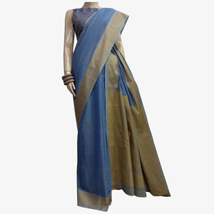 Della Robbia Blue Colour Belkuchi Sari with Blouse Piece