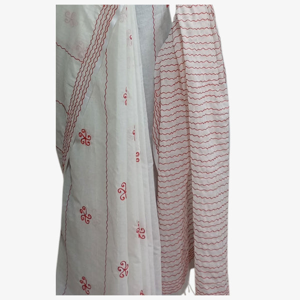 White Tangail Taater Sari with Embroidery
