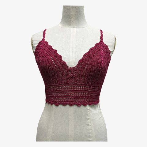 Trendy Spaghetti Strap Pink Peacock Crochet Top