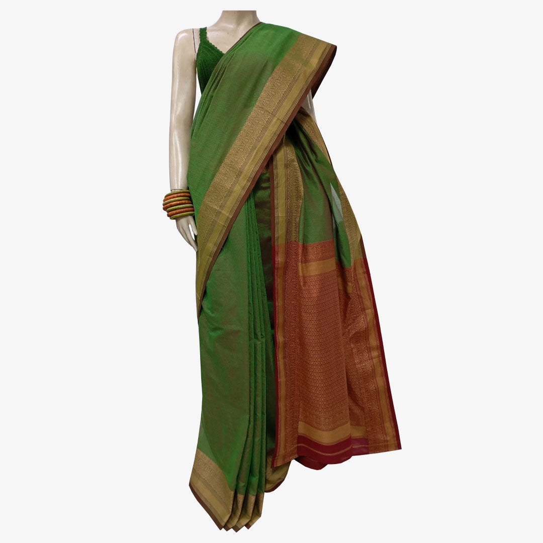 Fern Green with Earth Red Colour Belkuchi Sari with Blouse Piece.