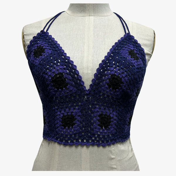 Aster Purple & Black & Blue Adjustable Tie Back Crochet Top