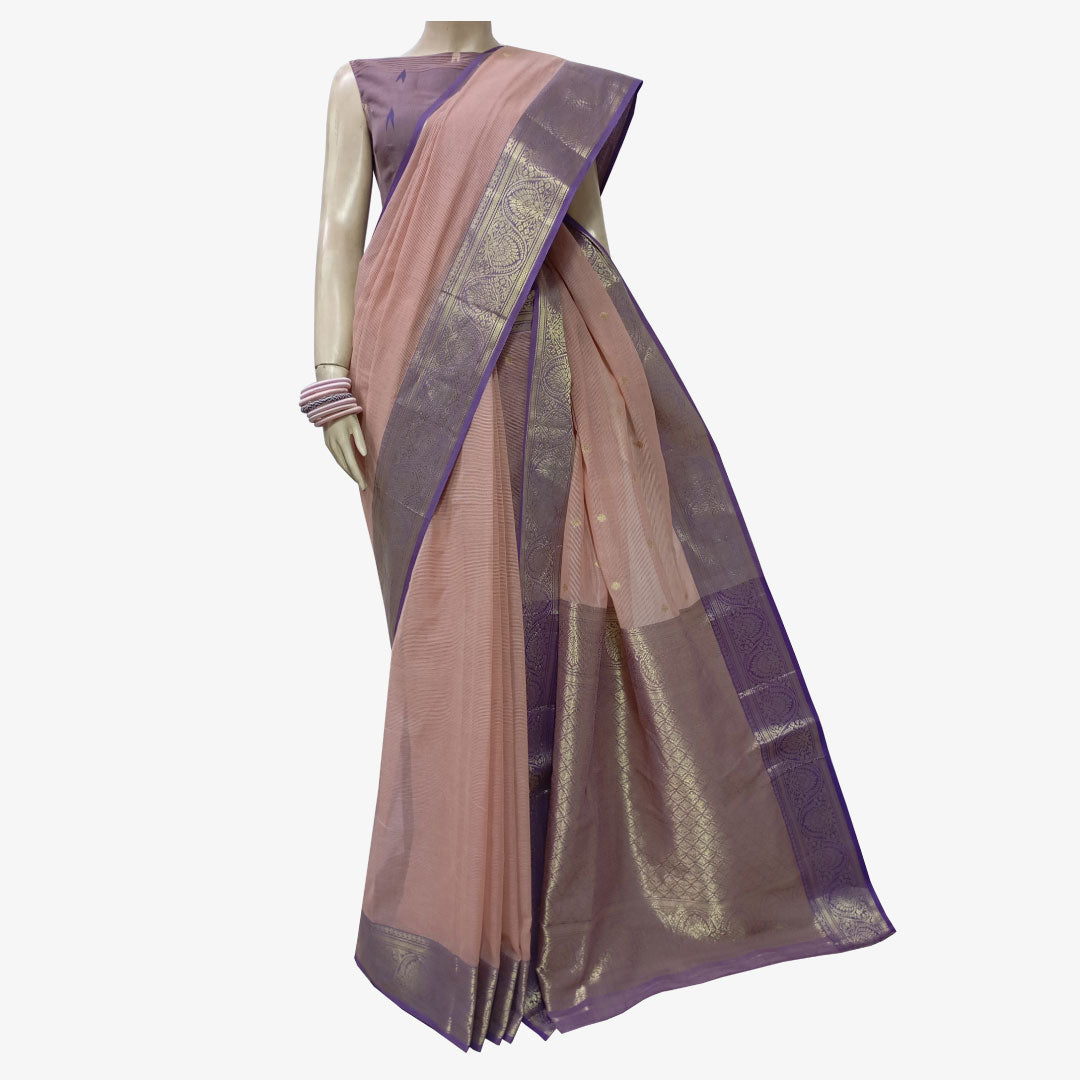 Evening Sand with Purple Colour & Zari Motifs Belkuchi Sari with Blouse Piece