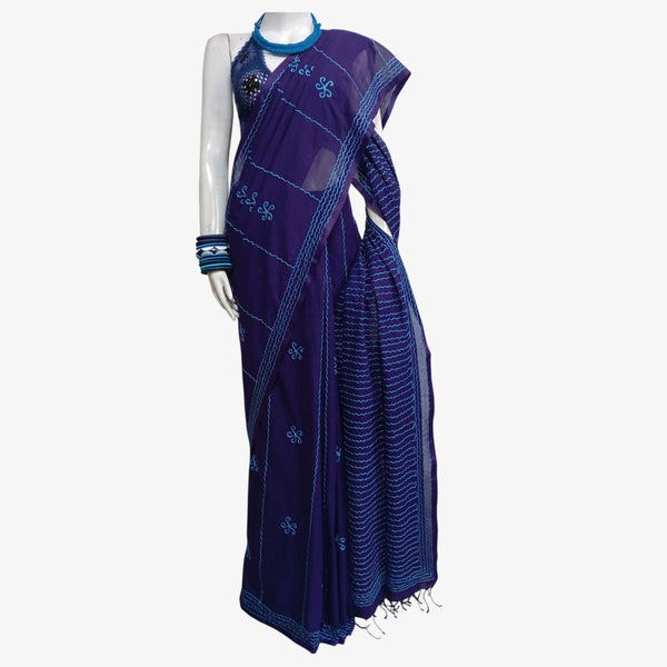 Purple Tangail Taater Sari with Embroidery