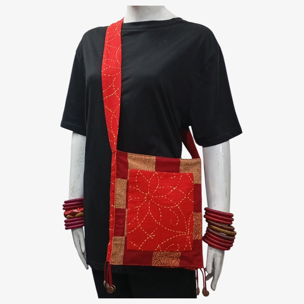 Multi Colour Patch & Kantha Jhola Bag with Pockets