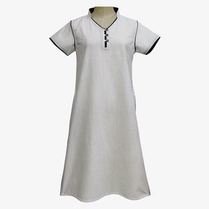 The White with Black Piping V-Neck Special Kameez